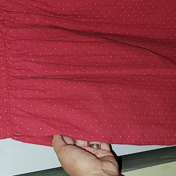 Embroidered Red Polka Dot Mini Dress Cap Sleeve Waist Tie Buttons XS Small - Picture 6 of 6